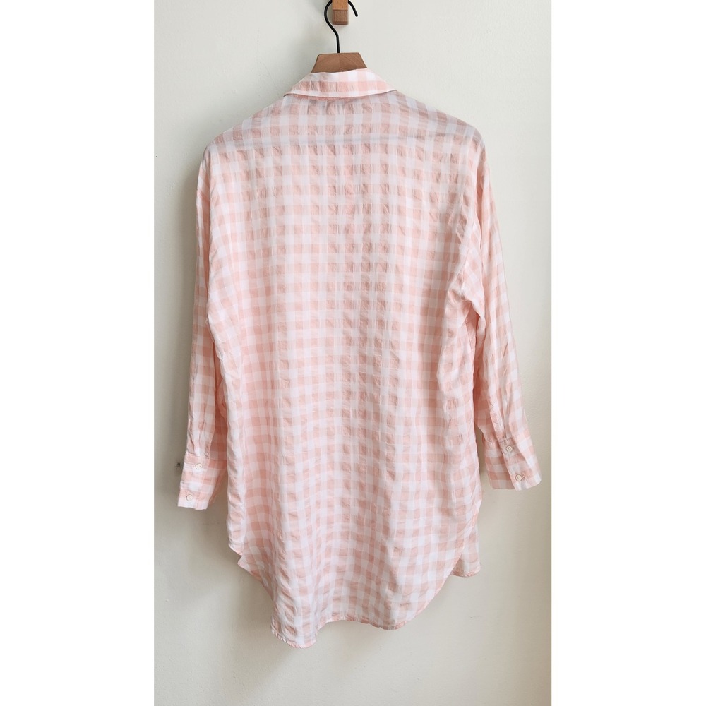 Zara Oversized Button Down Shirt Women XS Pink White Gingham High Low Gauzy Boho - Picture 5 of 11